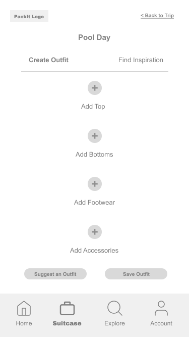 The user selects add an outfit and is met with the Create Outfit screen