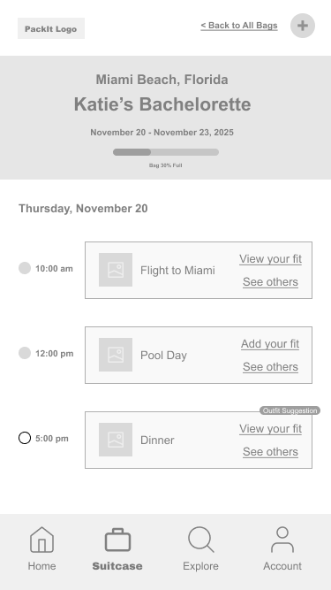 User selects the event that the outfit suggestions are given for